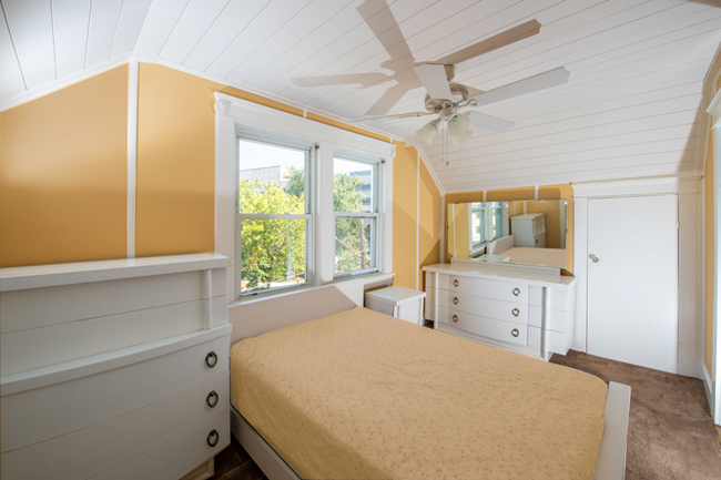 teak-lined bathroom